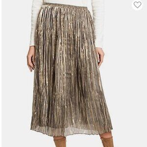 BNWT Olsen Shimmer-Weave Pleated Midi Skirt Golden Olive XL 16